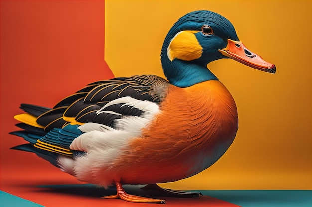 pato en un fondo de color generativo ai
