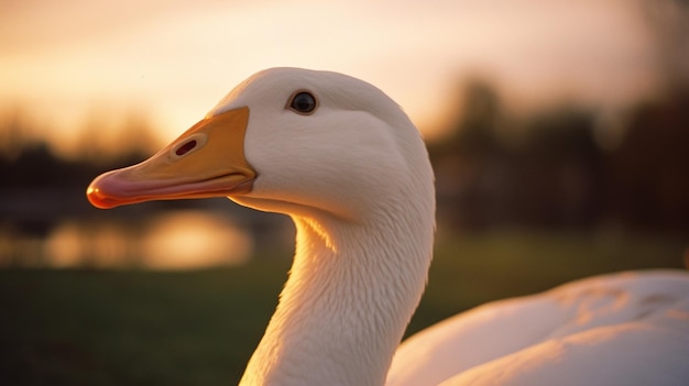 Un pato con un fondo de puesta de sol.