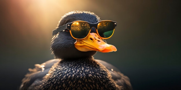 Un pato con gafas de sol y un par de gafas de sol.