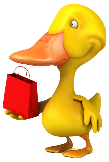 pato ilustrado engraçado segurando uma sacola de compras