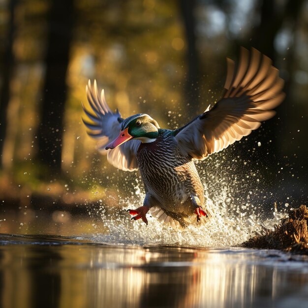 pato con mosca fuera del agua