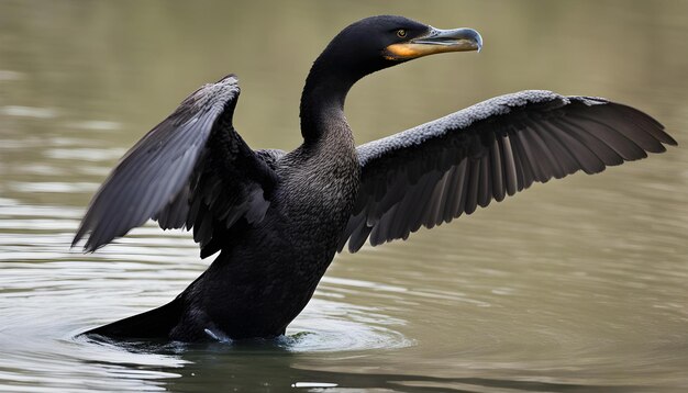 Foto un pato está nadando en el agua con sus alas extendidas