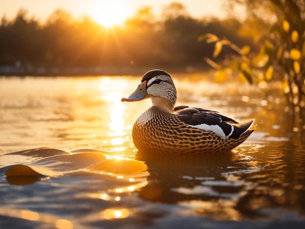 Un pato nadando en el estanque generado por IA