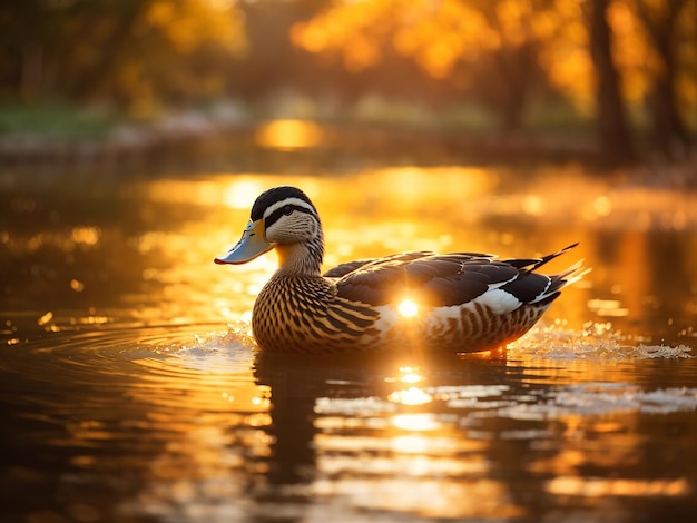 Un pato nadando en el estanque generado por IA