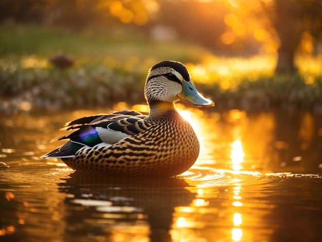 Un pato nadando en el estanque generado por IA