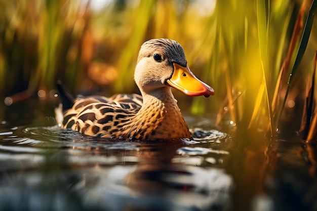 Un pato nadando en el estanque