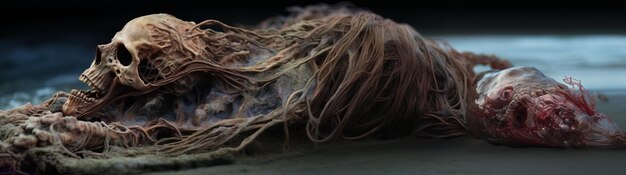 Foto un pato con el pelo largo está acostado en el agua