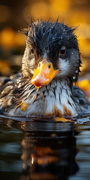 Foto un pato con un pico amarillo que dice pato en él