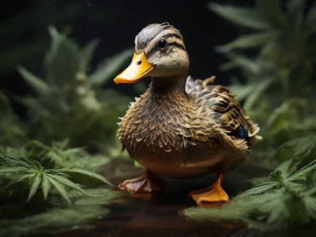 Foto un pato bajo la sustancia de la marihuana