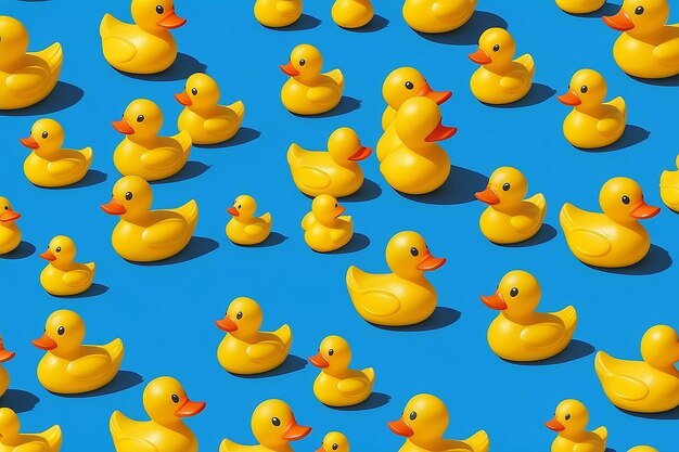 Foto patos de borracha amarelos tema minoritário em um fundo azul