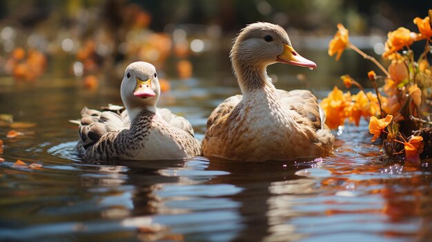 patos en el lago