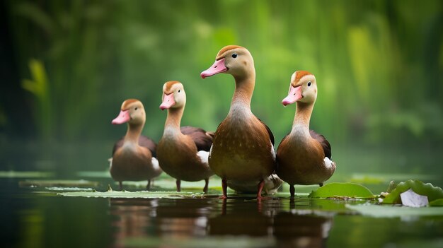 Los patos silbantes de vientre negro posan