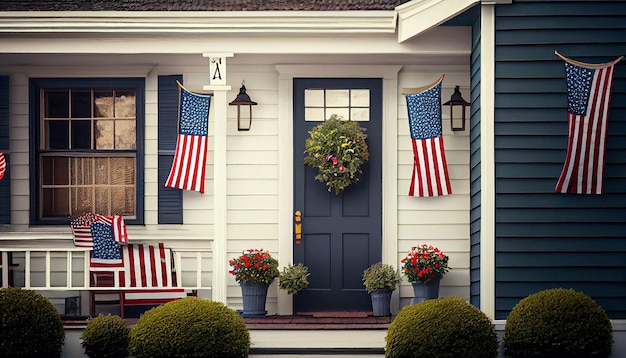 Foto patriotic 4th of july memorial day dekoration tisch hausdesign ai generiert bild