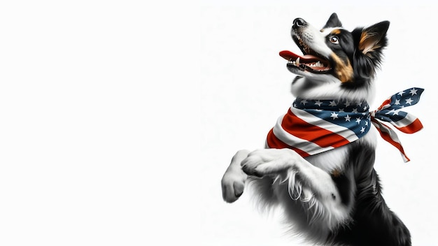 Patriotic Border Collie Dog usando uma bandeira americana Bandana 4 de julho