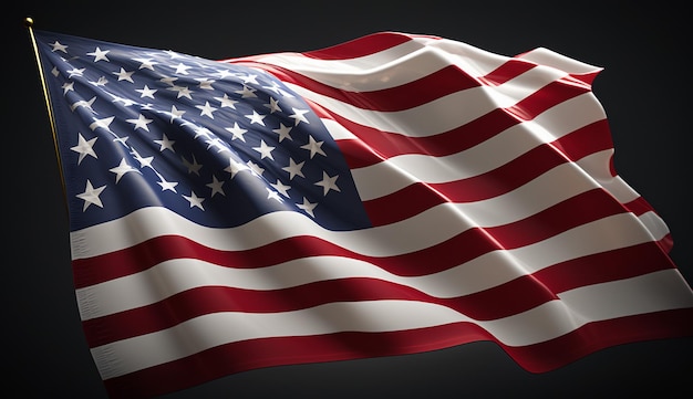 Patriotische 3D-Darstellung einer USA-Flagge im Wind. Generative KI