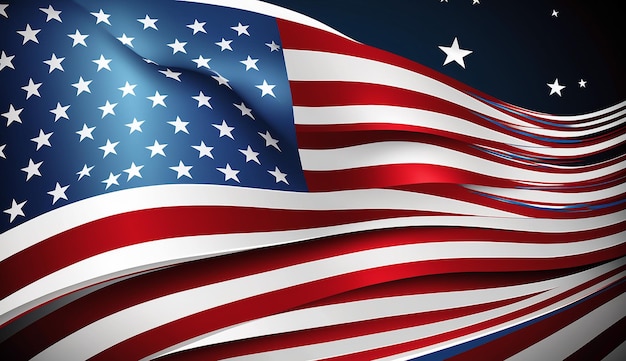 Patriotischer Hintergrund mit einer wehenden amerikanischen Flagge. Generative KI
