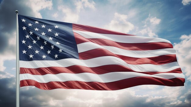 Patriotischer Stolz amerikanische Flagge für Memorial Day 4. Juli oder Labor Day Feiern Sie mit den Sternen und Streifen auf einem blauen Hintergrund Panorama mit Kopierraum