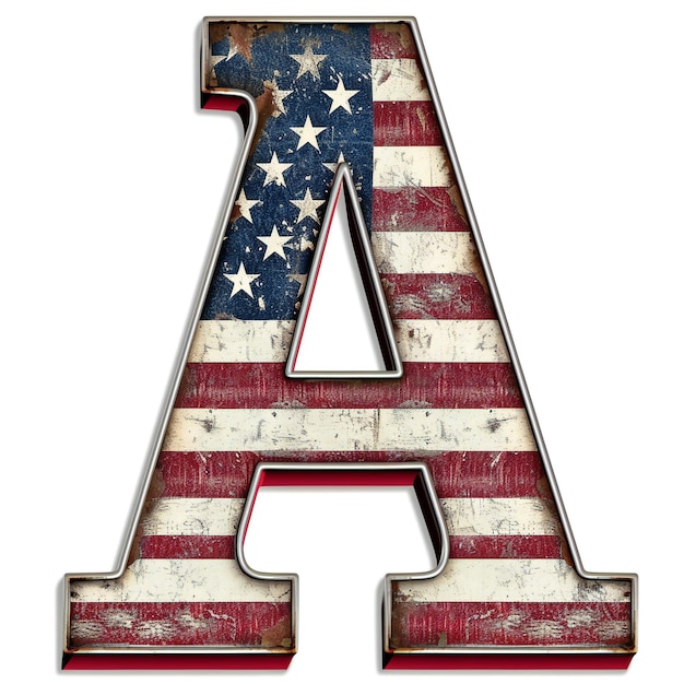 Patriotisches Alphabet Verzweifelte amerikanische Flagge Buchstabe ein USA-Symbol