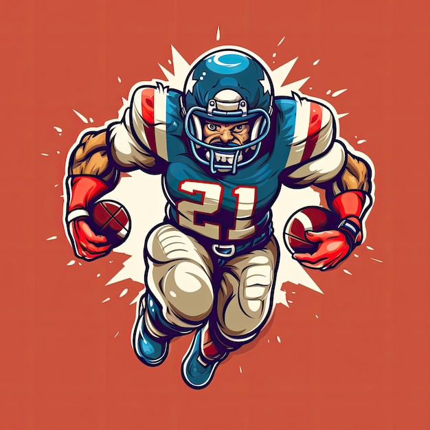 Patriotisches American-Football-Cartoon-Charakter-Prozesskunst-T-Shirt-Design, AI generiert