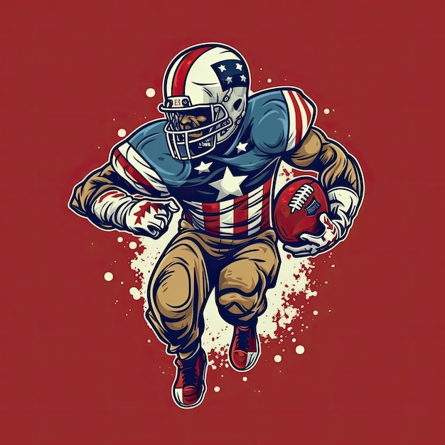 Patriotisches American-Football-Cartoon-Charakter-Prozesskunst-T-Shirt-Design, AI generiert