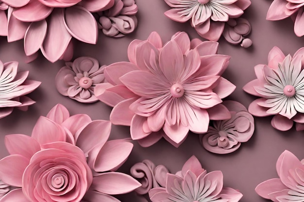 Patrón 3D con flores rosas detalles intrincados 94
