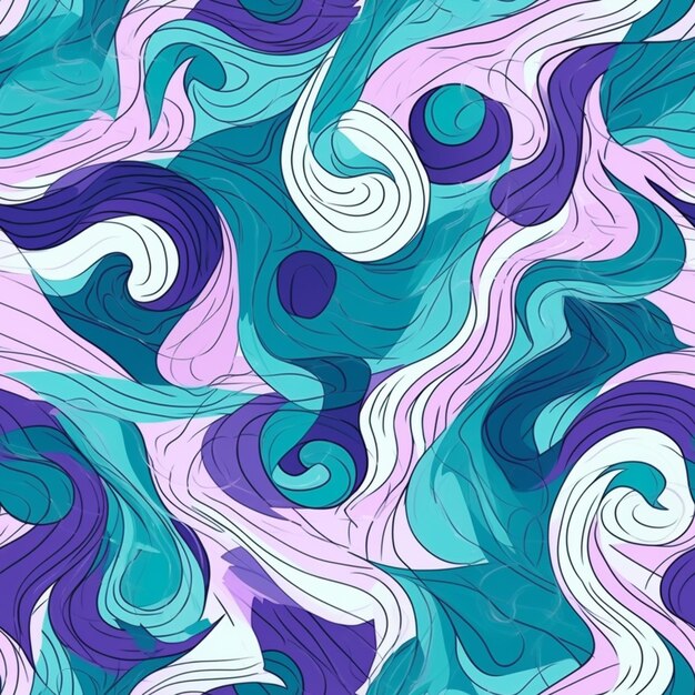 un patrón abstracto azul y morado con remolinos y ondas generativas ai