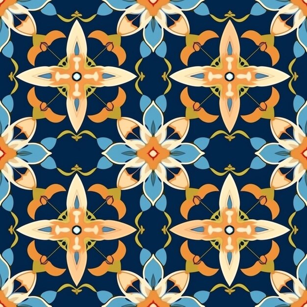 Un patrón abstracto azul y naranja con un ai generativo de diseño floral.