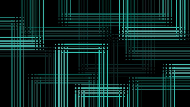 Un patrón abstracto azul y verde de líneas y cuadrados.