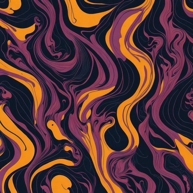 Patrón abstracto con colores naranja y violeta sobre un fondo negro