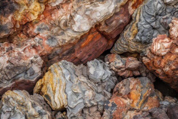 Patrón abstracto de coloridos depósitos minerales sobre una superficie rocosa
