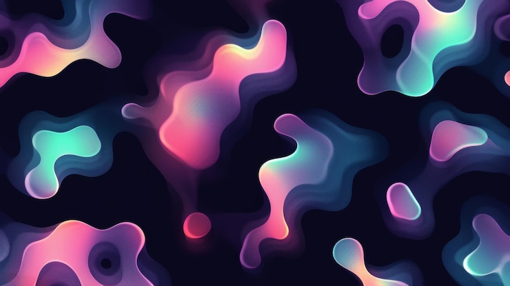 Foto patrón abstracto de formas coloridas de varios tamaños en un fondo negro