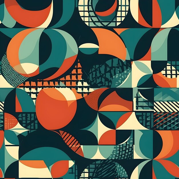Un patrón abstracto con formas geométricas superpuestas y un llamativo esquema de colores contrastantes