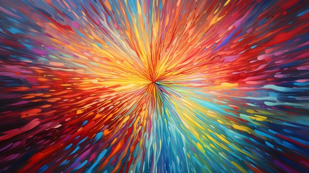 Patrón abstracto que se asemeja a una explosión de colores con tonos vibrantes que irradian desde un punto central