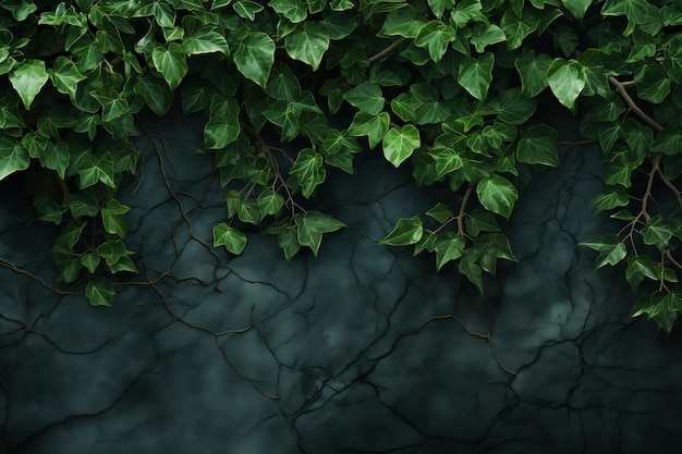 Patrón abstracto de ramas de hiedra sobre fondo verde texturizado AI
