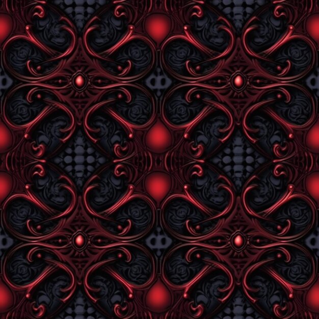 Un patrón abstracto rojo y negro con remolinos y corazones generativos ai
