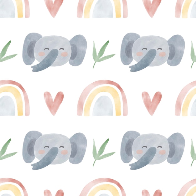Patrón de acuarela de animales africanos Fondo de acuarela transparente de cabeza de elefante animal de la selva