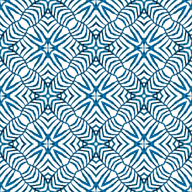 Patrón de acuarela Chevron. Diseño de verano boho chic memorable azul. Impresión increíble lista para textiles, tela para trajes de baño, papel tapiz, envoltura. Borde de acuarela de chevron geométrico verde.