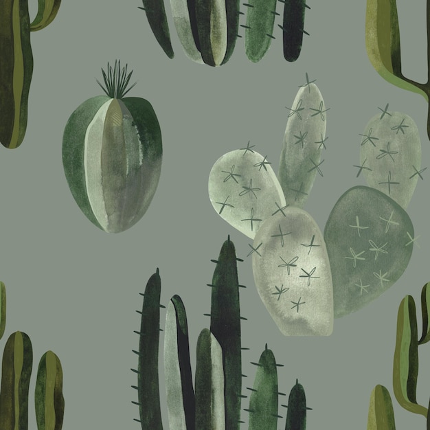 Patrón de acuarela sin costuras de cactus para envolver papel tapiz y textiles