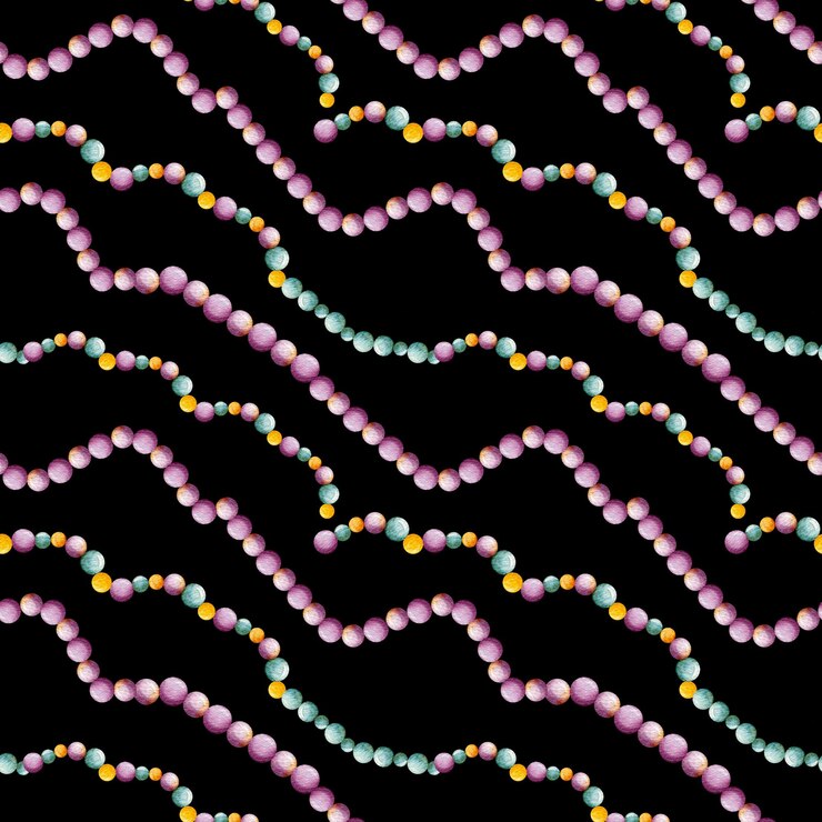 Foto patrón de acuarela sin costuras cuentas de carnaval dibujadas a mano aisladas sobre un fondo negro