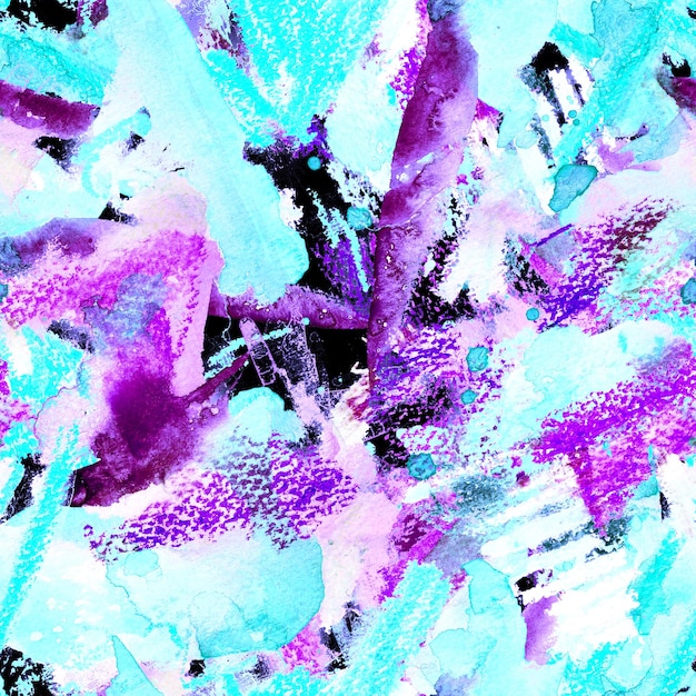 Patrón de acuarela creativa. Textura geométrica sin costuras. Azulejos artísticos de pinceladas florales abstractas. Fondo de tela japonesa para algodón. Textura de traje de baño acrílico, crayón y acuarela dibujada a mano.