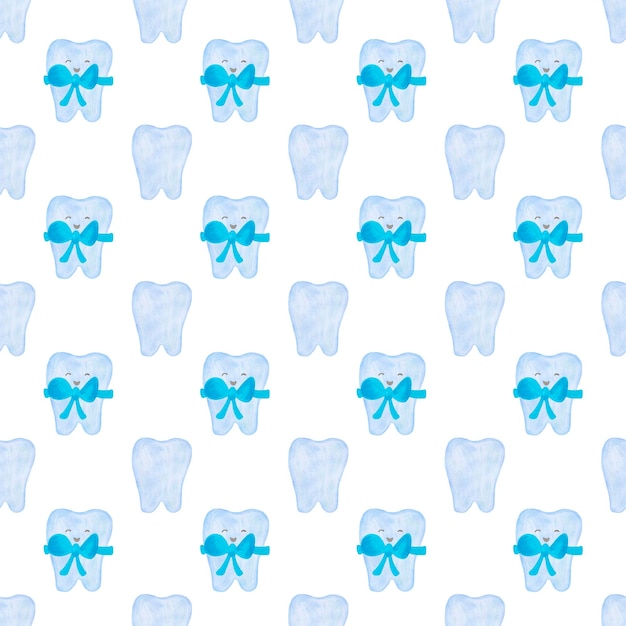 Patrón de acuarela de diente pequeño Patrón de primer diente de hada de los dientes de dibujos animados lindo Papel digital de fondo de acuarela dibujado a mano