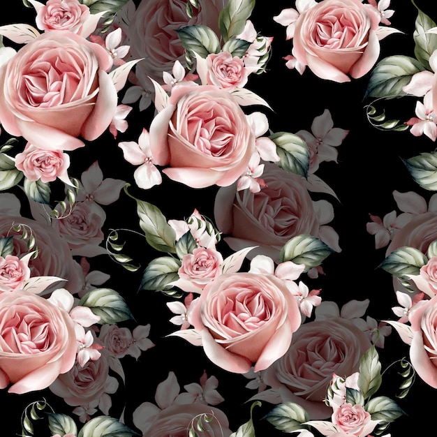 Patrón de acuarela con las diferentes flores de rosas Ilustración