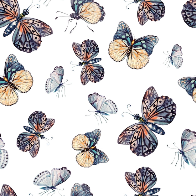 Patrón de acuarela con hermosas mariposas Ilustración