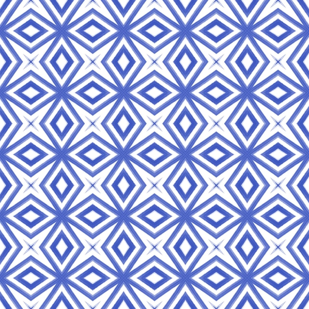 Patrón de acuarela en mosaico Indigo simétrico