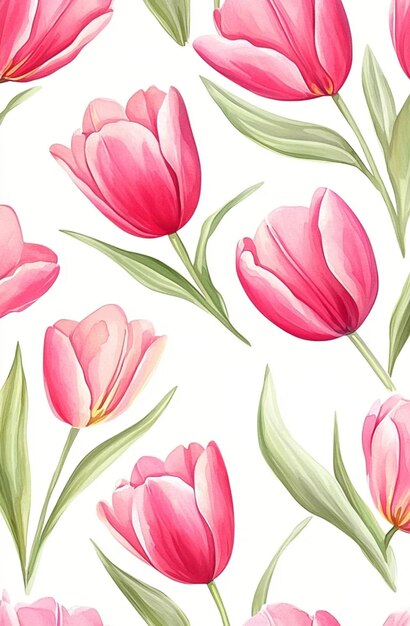 Patrón de acuarela de tulipán rosado