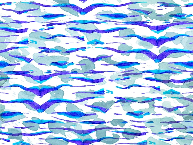 Patrón africano. Patrón sin costuras de rayas. Estampado de piel de cebra. Fondo de camuflaje animal. Diseño de camuflaje acuarela. Azulejo de safari abstracto. Textura animal geométrica clásica azul e índigo.