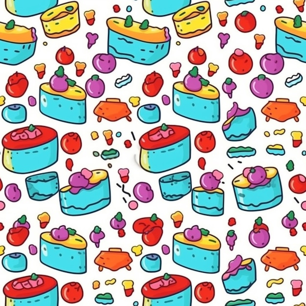 Foto un patrón de alimentos coloridos en un ai generativo de fondo blanco