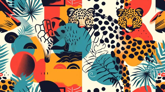 Patrón animal minimalista Impresión de fauna abstracta creativa en colores vivos