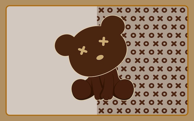 Patrón de animal de oso de dibujos animados dibujados a mano creativa, fondo de alfombra de líneas doradas abstractas.