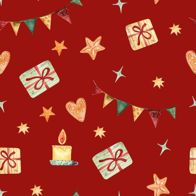 Patrón para Año Nuevo y Navidad Patrón con decoraciones navideñas aisladas